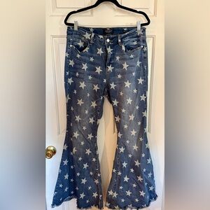 NWOT Judy Blue Starry Flare Jeans - Blue and White